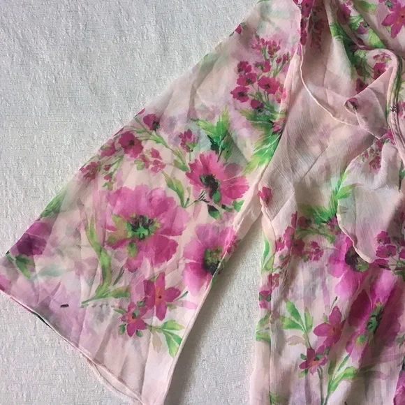 Lulus Poolside Vibes Blush Pink Floral Print Cover-Up Ruffle Front Feminine - Picture 5 of 10